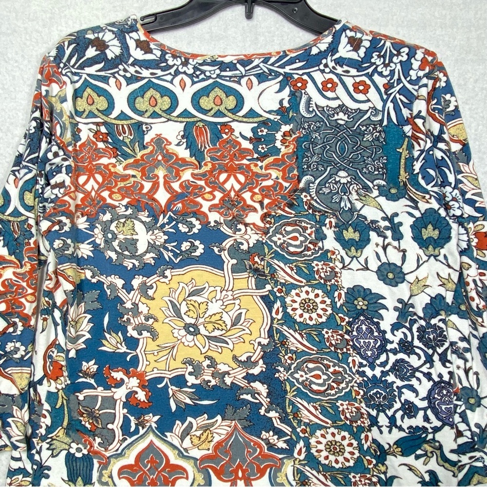 Chico's Paisley Floral Patchwork Top Womens 1 (M/8) Multicolor 3/4 Sleeve V Neck - Picture 8 of 12